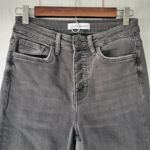 Buckle Flying Monkey Button Fly Women’s Sz 27 Black Denim Jeans, Skinny, Frayed - Picture 2 of 11